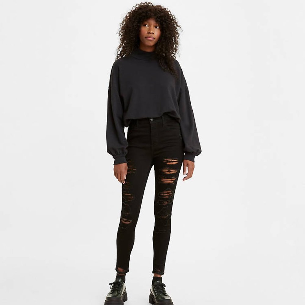 Levi's 720 Black Ripped High Rise Super Skinny Jeans